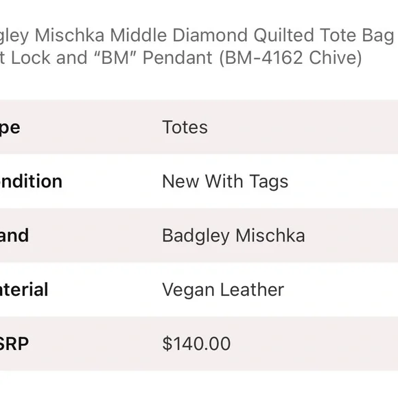 Badgley Mischka Green Quilted Satchel with Gold Details MSRP $140 - Picture 3 of 3